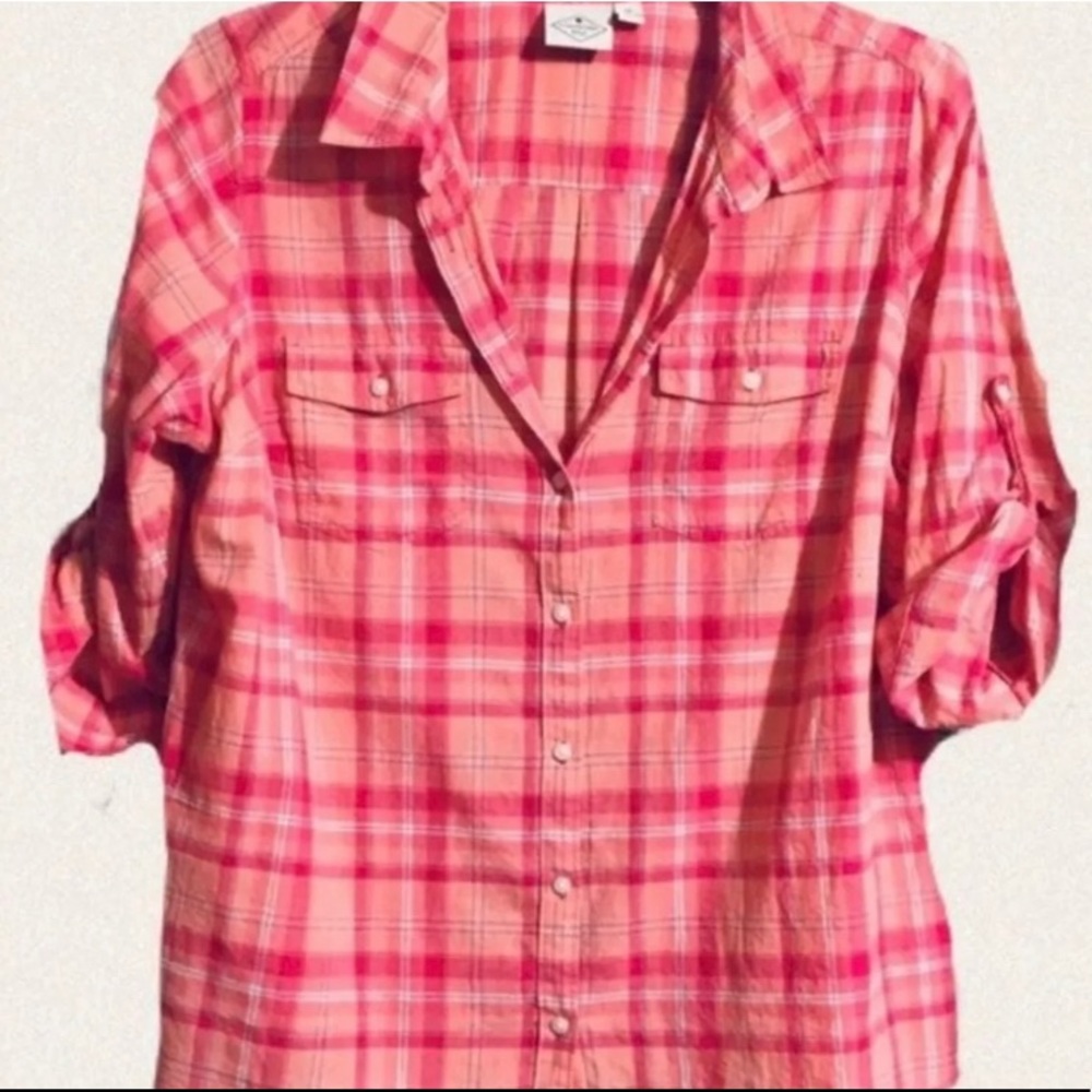 Like New St Johns Bay Women’s Pink Plaid 1X Top